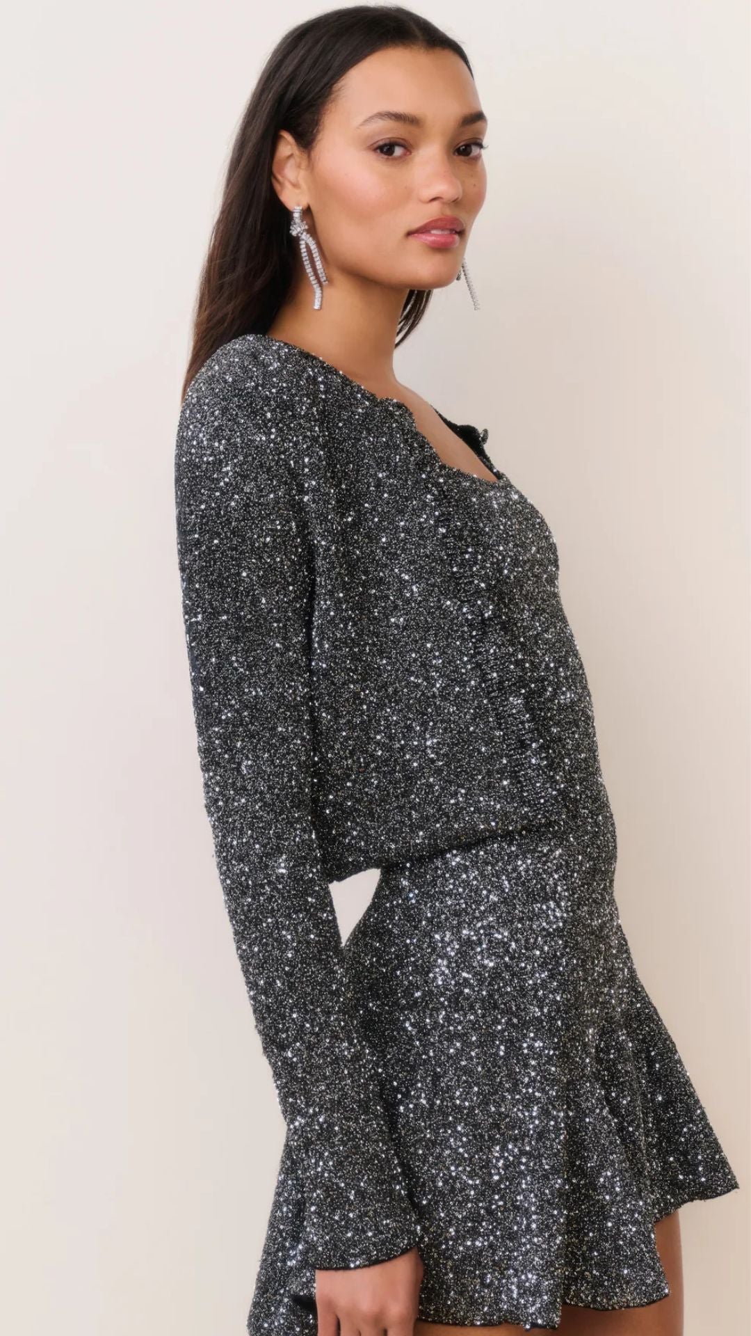 Ferra Sequin Stretch Knit Cardigan - LoveShackFancy