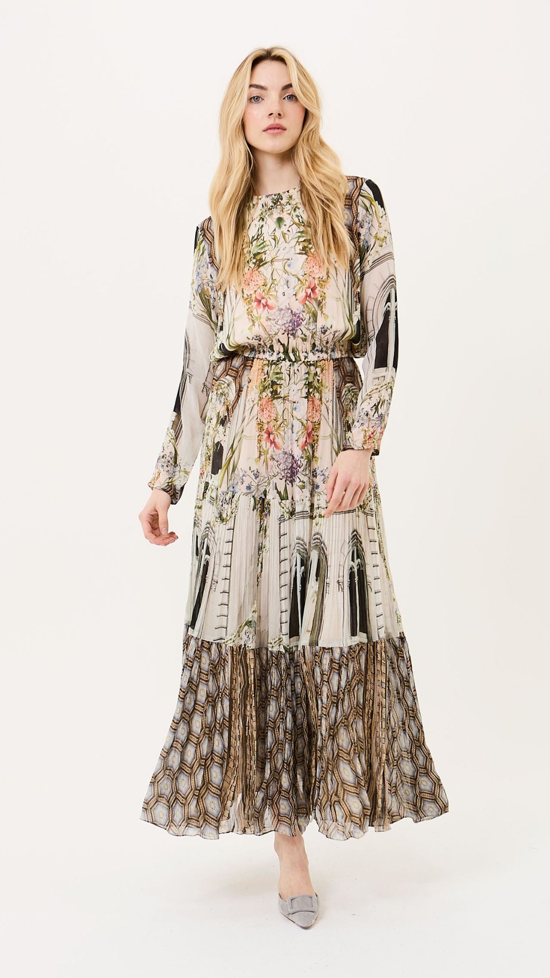 Floral Facade Long Dress - Falguni Shane Peacock