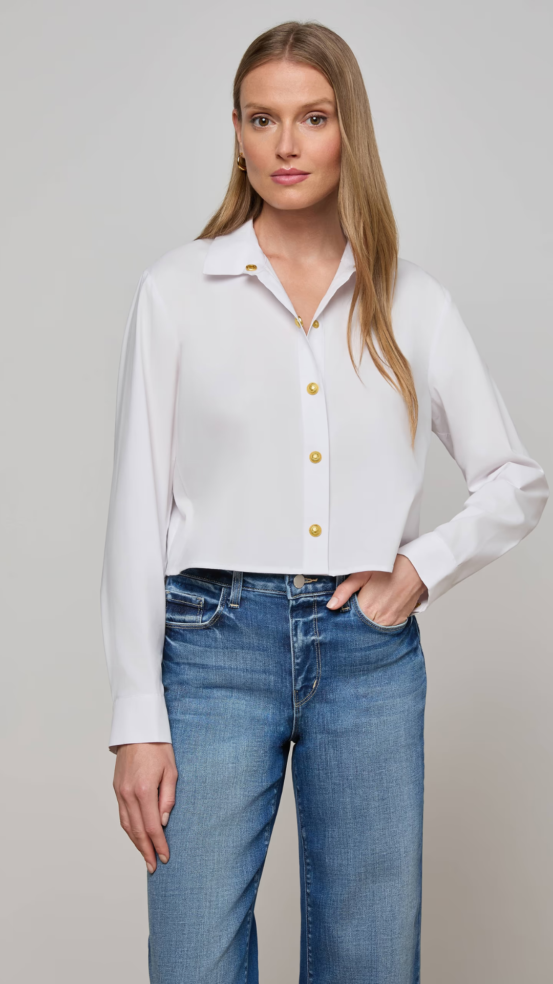 Cosette Crop High Low Shirt White - L'Agence