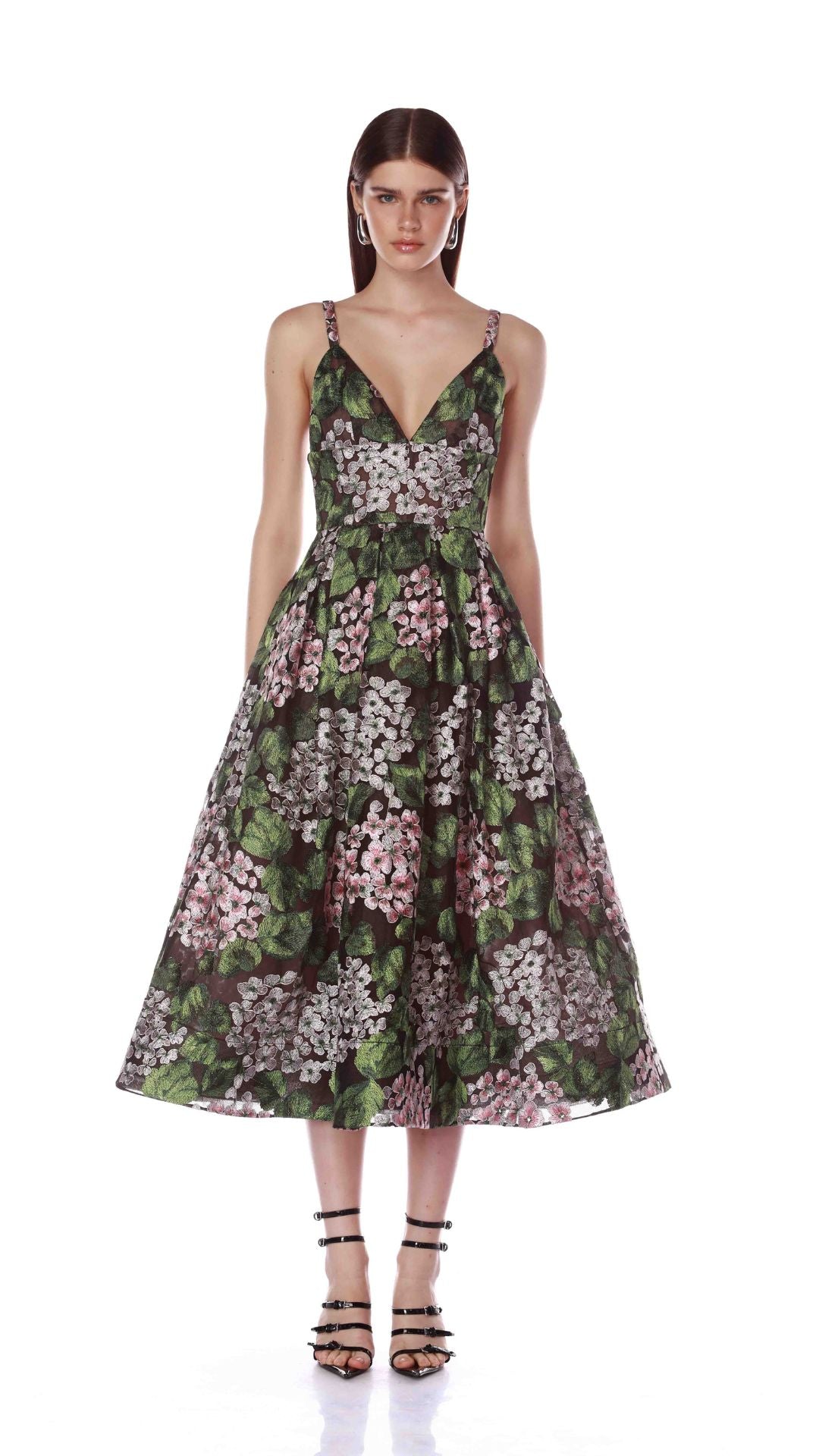 Eden Pleated Floral-Embroidered Midi Dress - Bronx and Banco