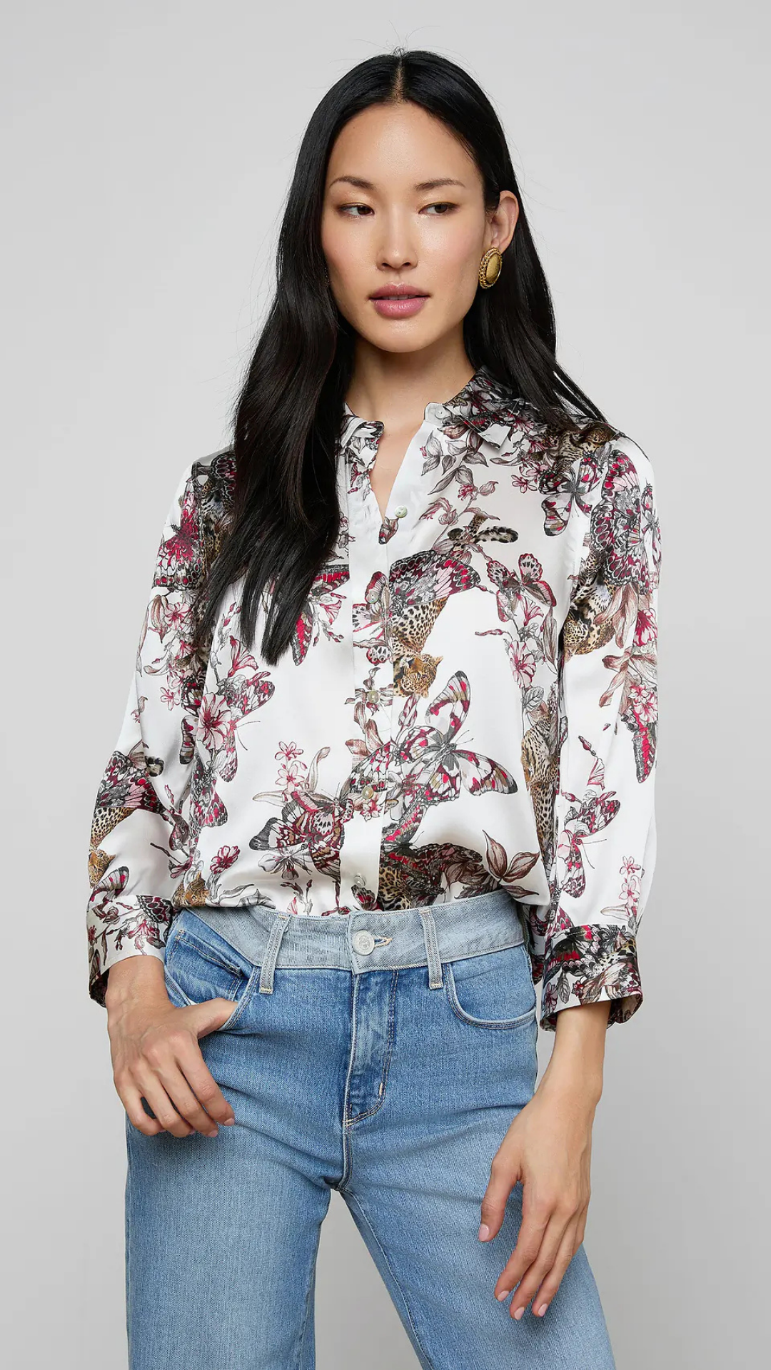 Dani Silk Blouse White Butterfly
