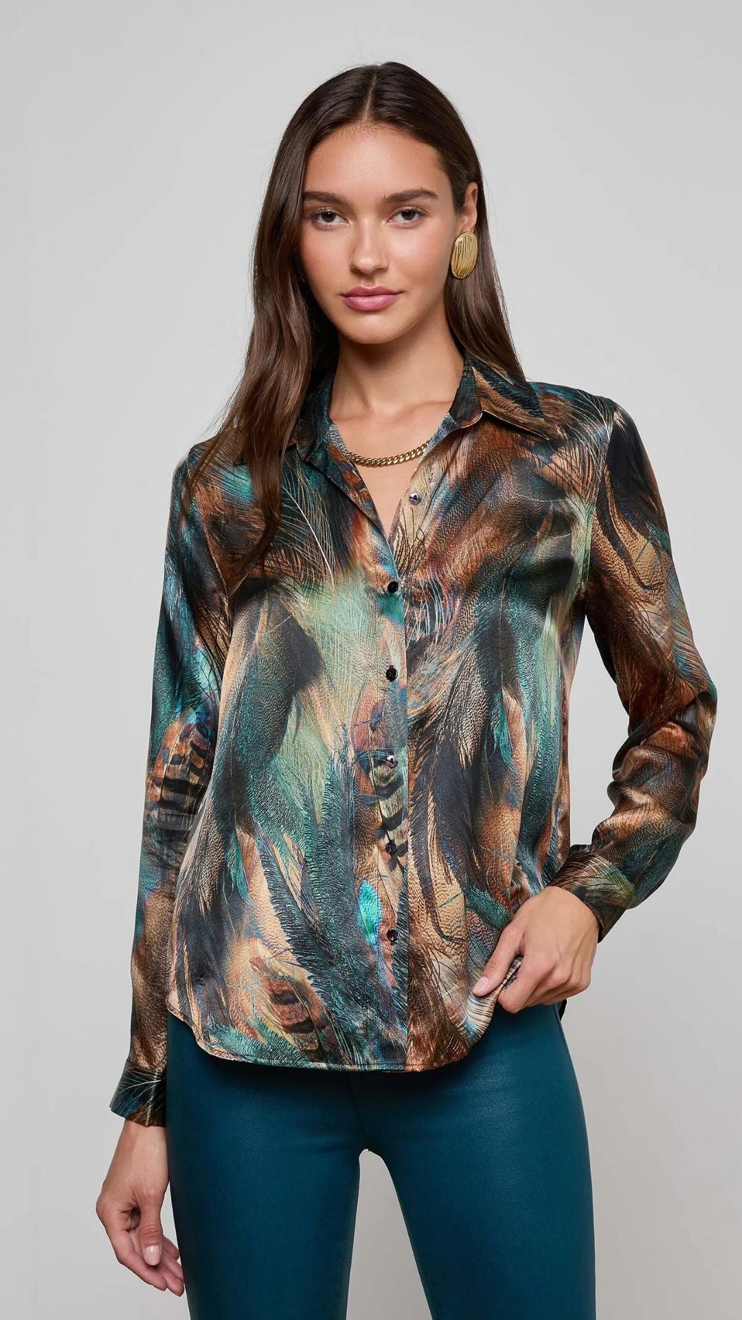 Tyler Long Sleeve Blouse Teal - L'Agence