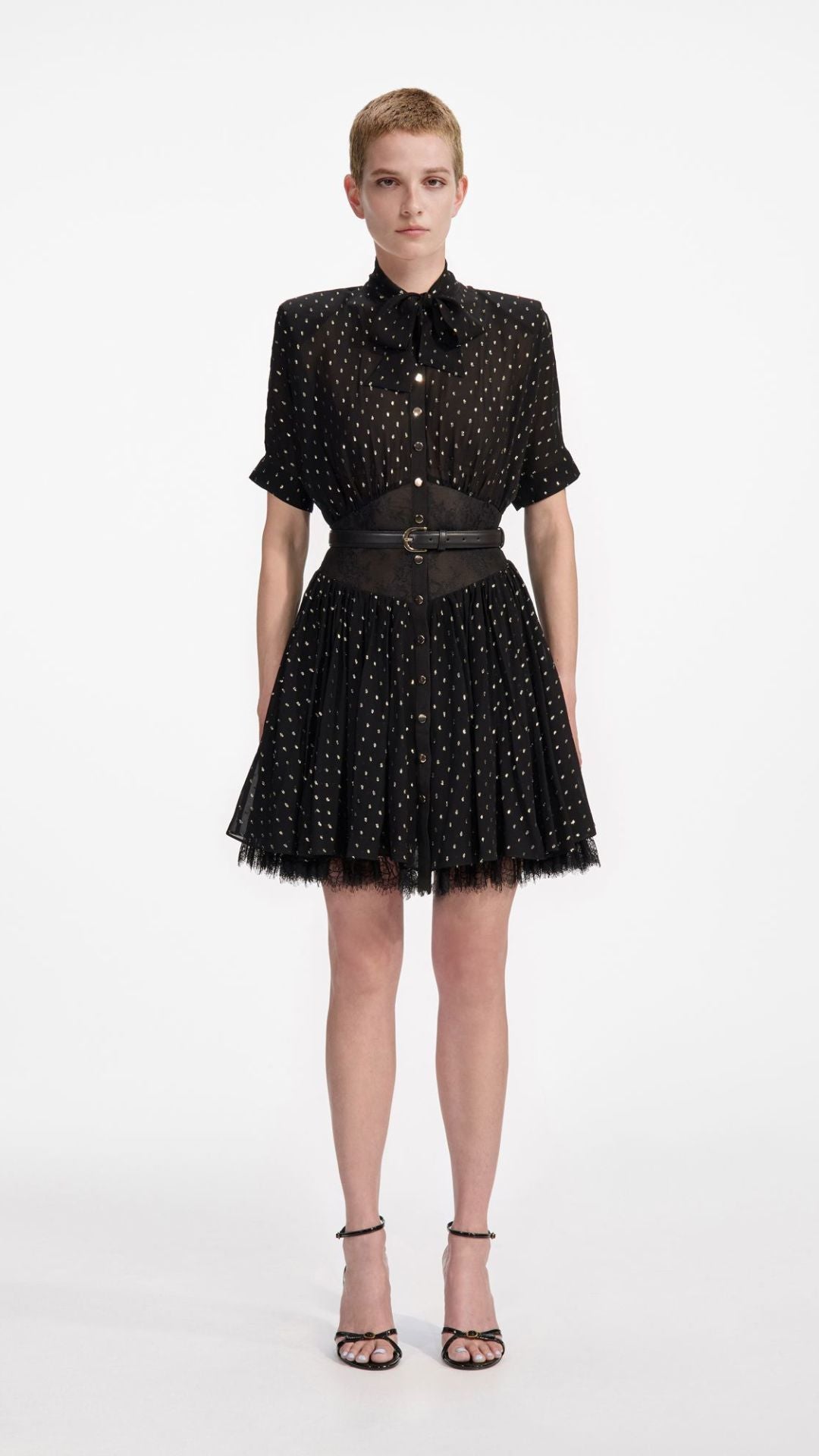 Black and Gold Chiffon Mini Dress - Self-Portrait