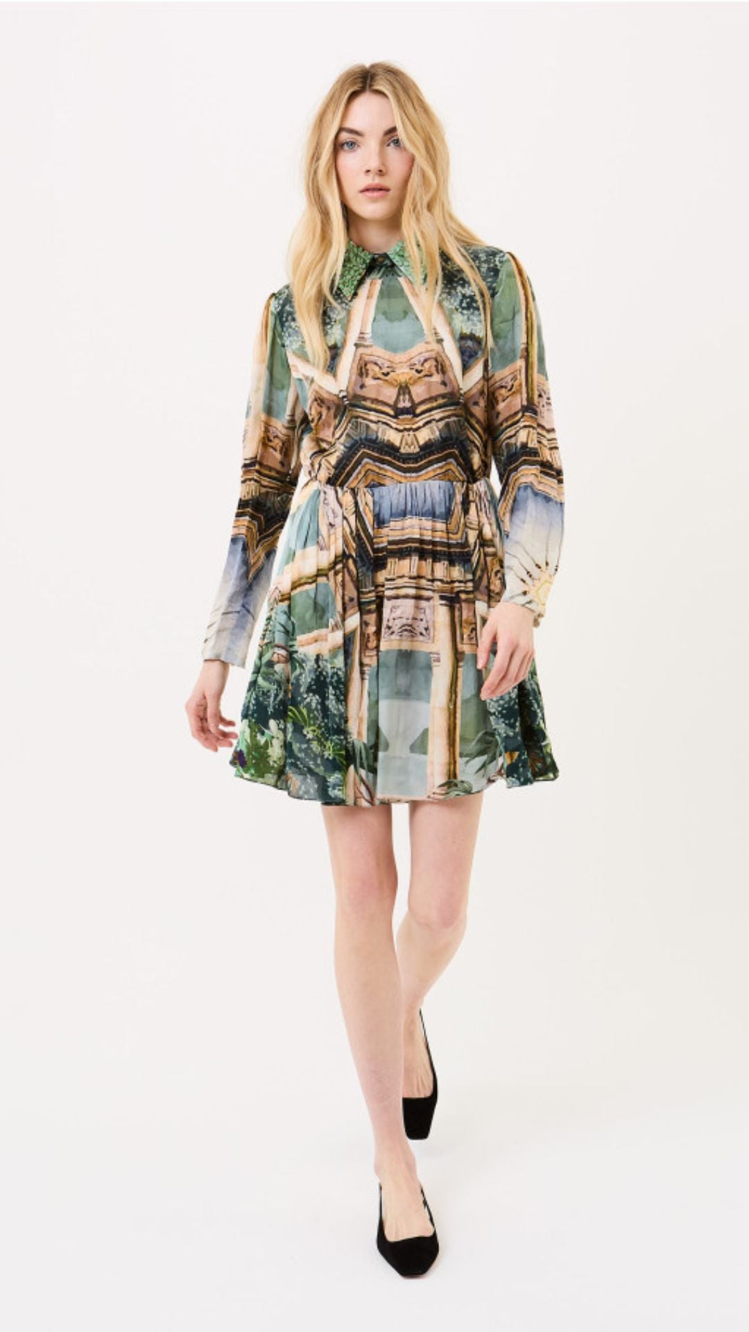 Palm and Prism Collared Dress - Falguni Shane Peacock