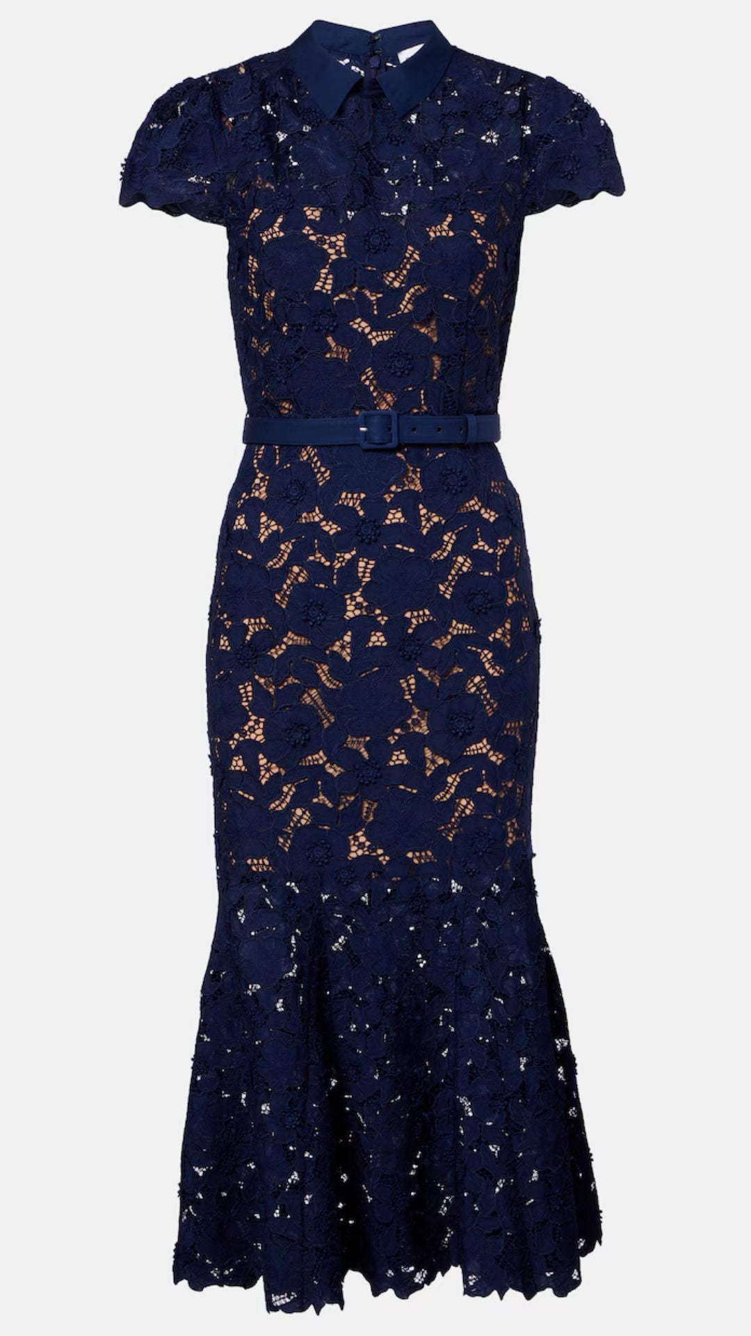 Navy Guipure Lace Midi Dress - Self-Portrait