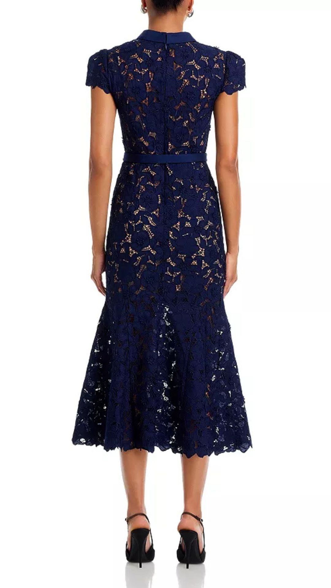 Navy Guipure Lace Midi Dress - Self-Portrait