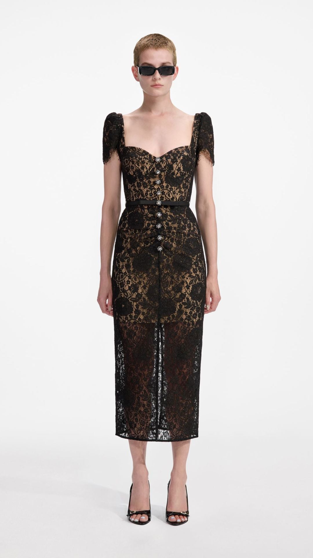 Self-Portrait Women's Floral Lace Sweetheart Midi-Dress - Black