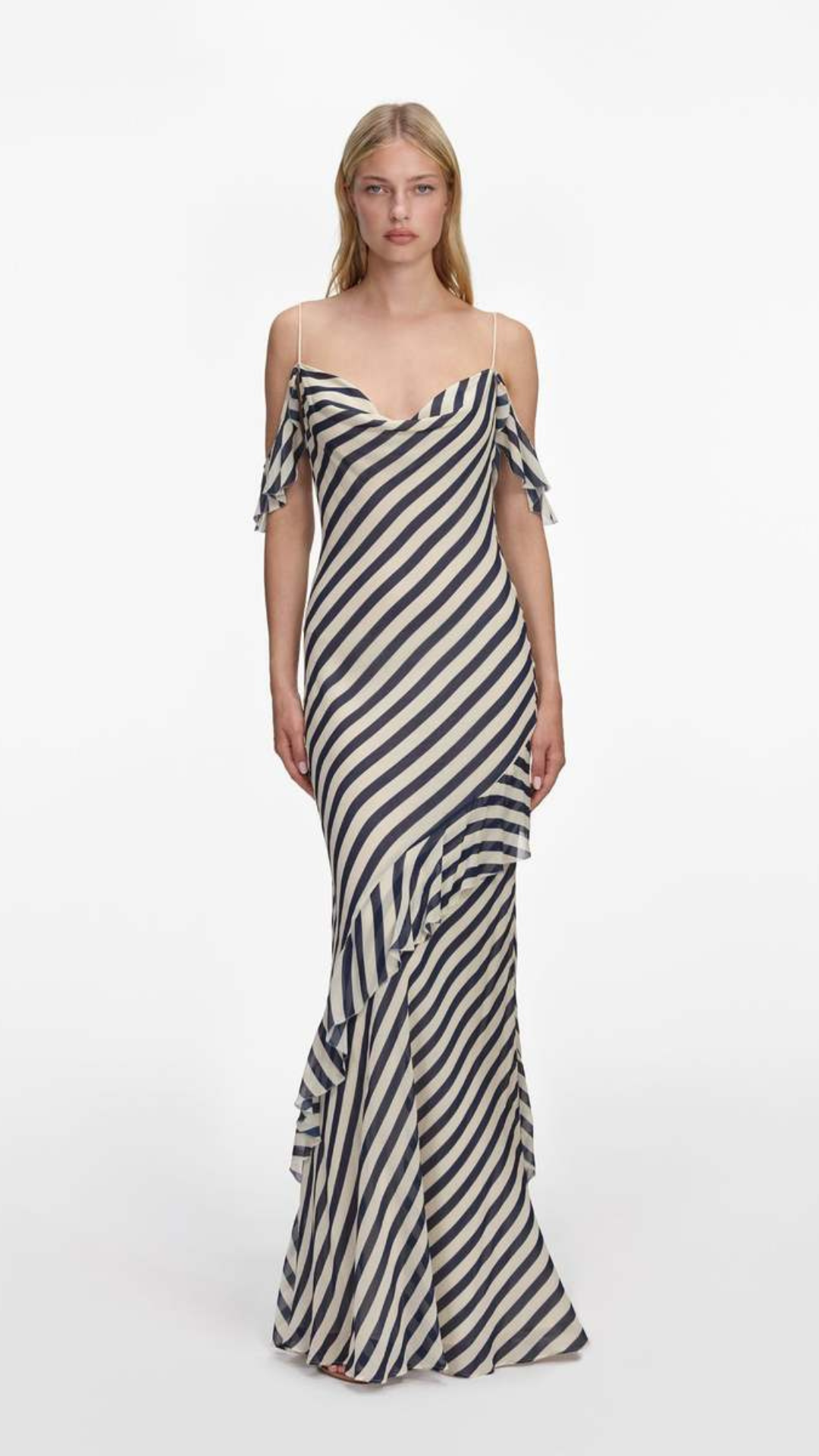 Navy Stripe Georgette Maxi Dress