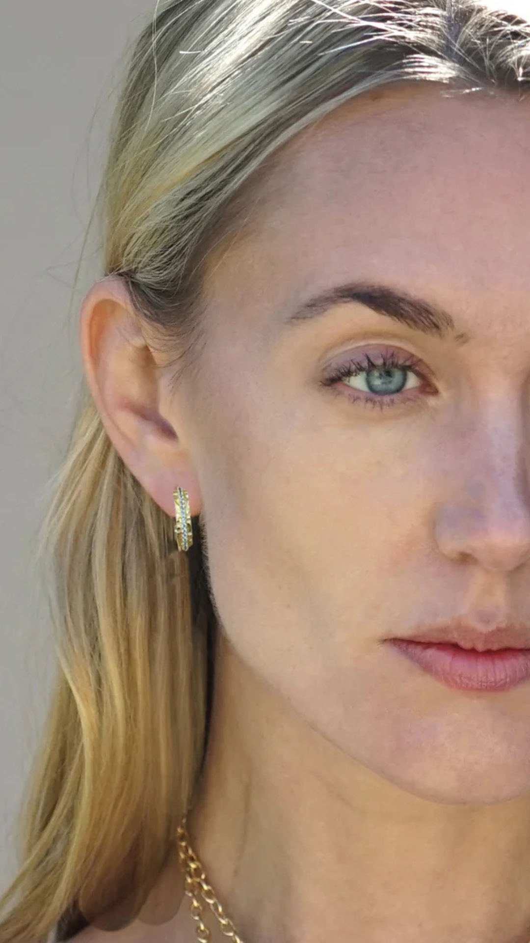 Gold Mini Egy Crystal Thin Hoops - Tat2