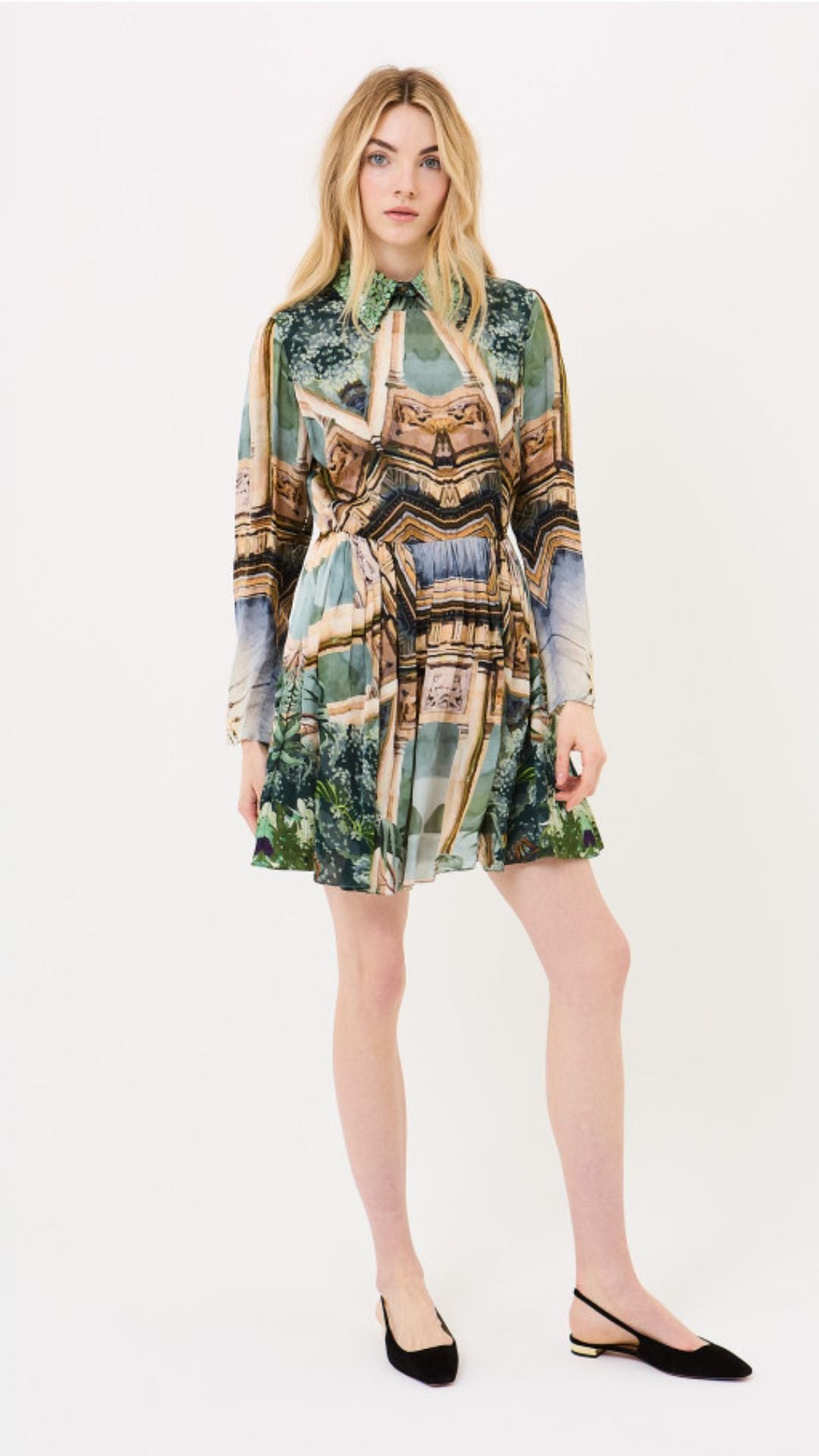 Palm and Prism Collared Dress - Falguni Shane Peacock