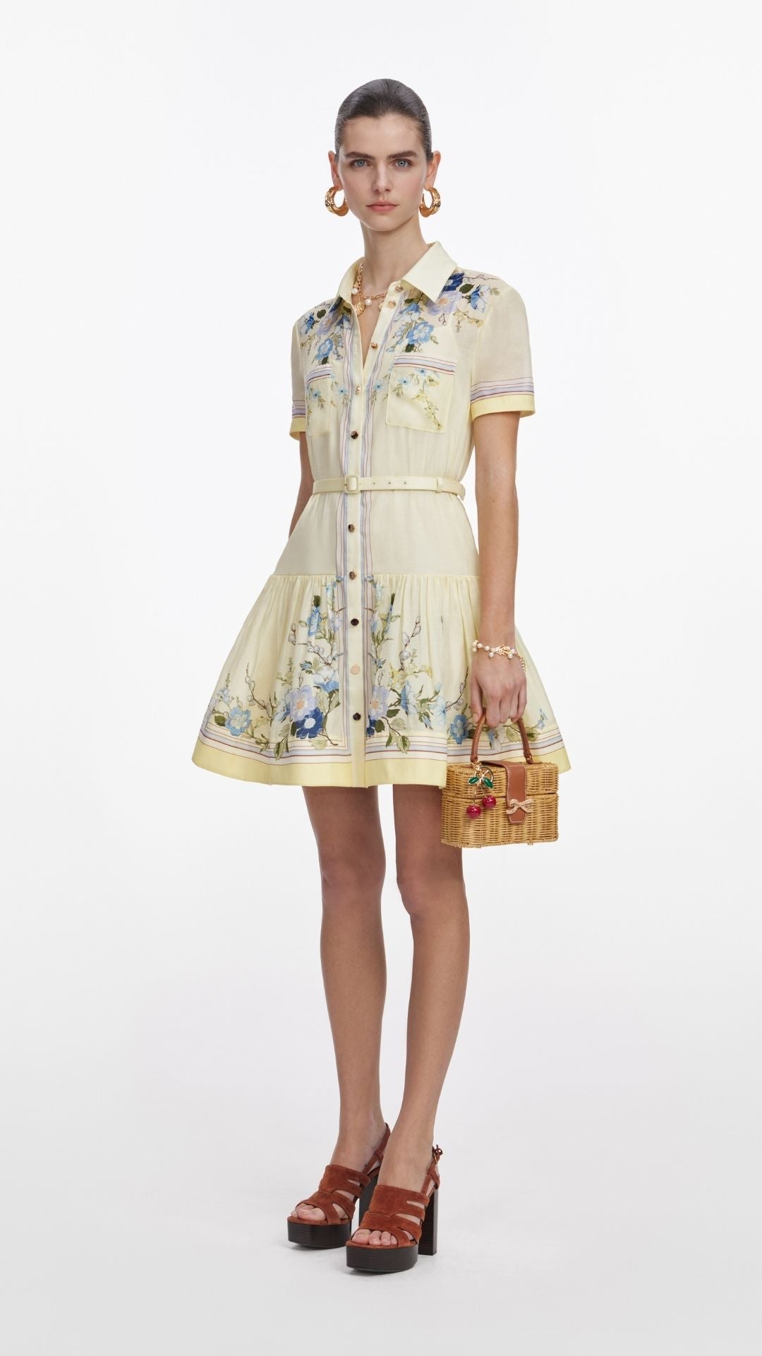 Yellow Floral Organza Mini Dress