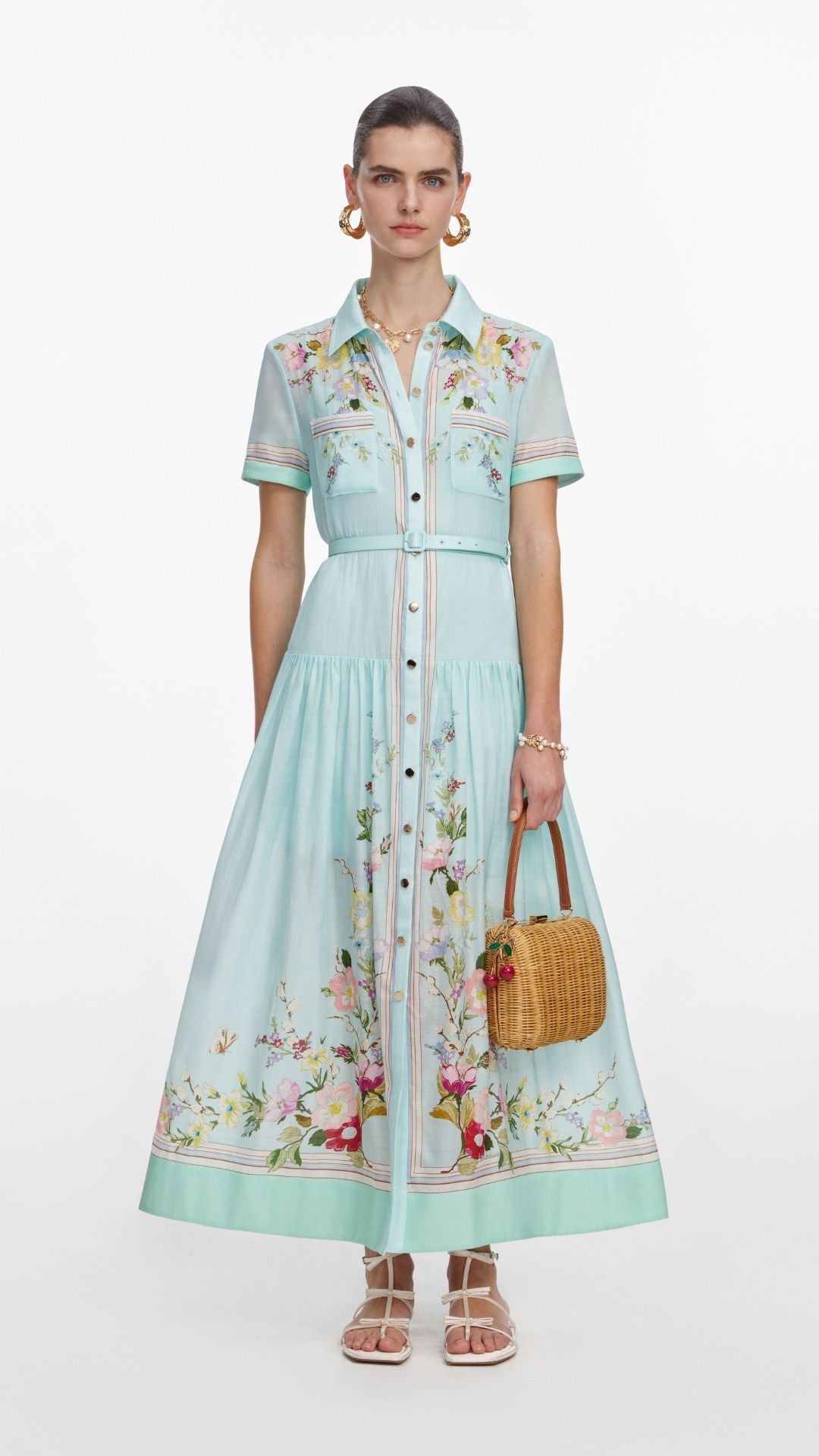 Mint Floral Organza Midi Dress