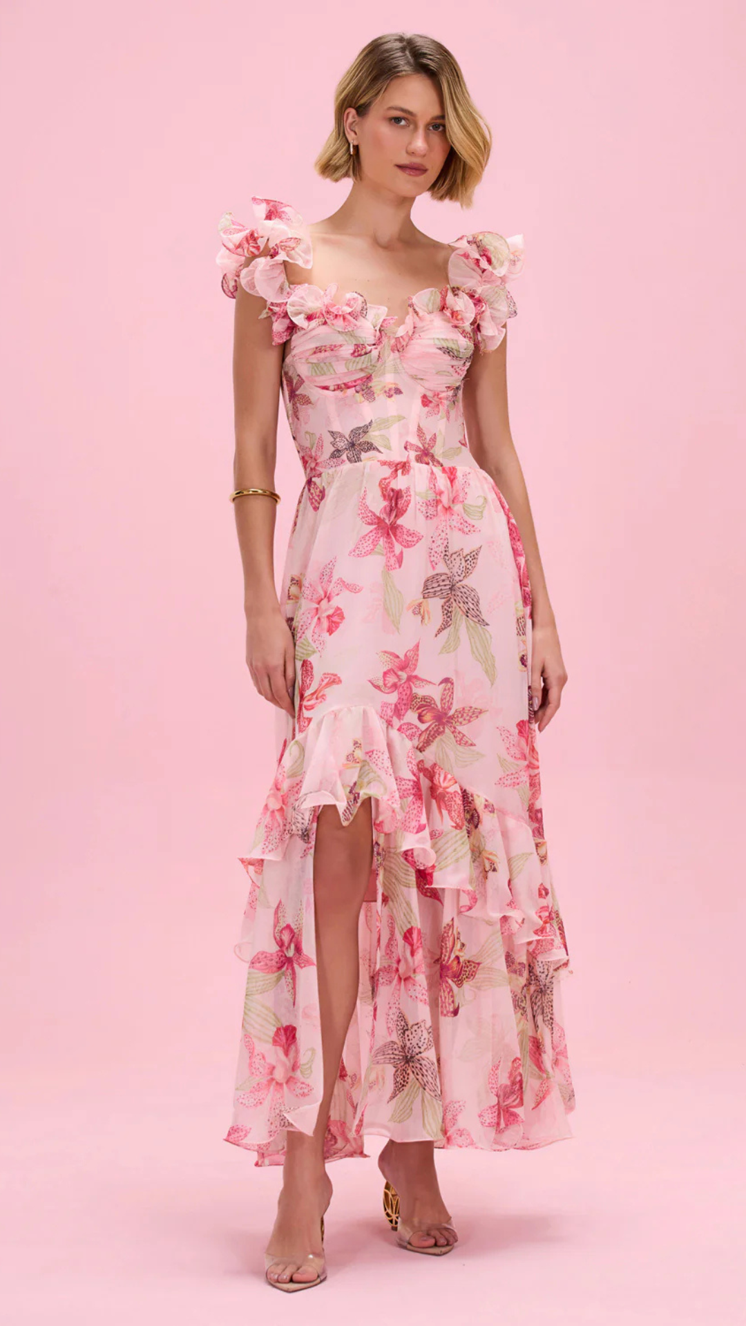 Orchid Bloom Chiffon Maxi Dress