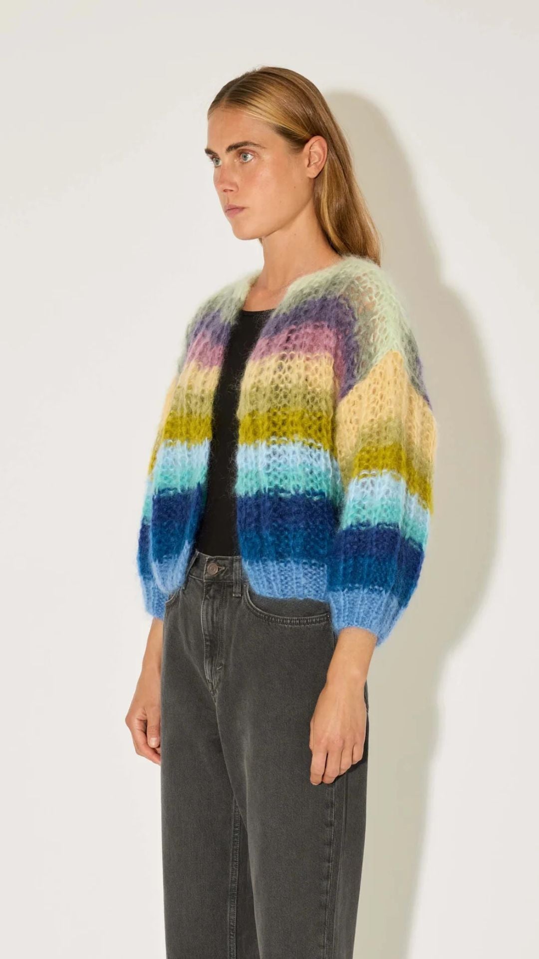 Mohair Ribbed Bomber Cardigan