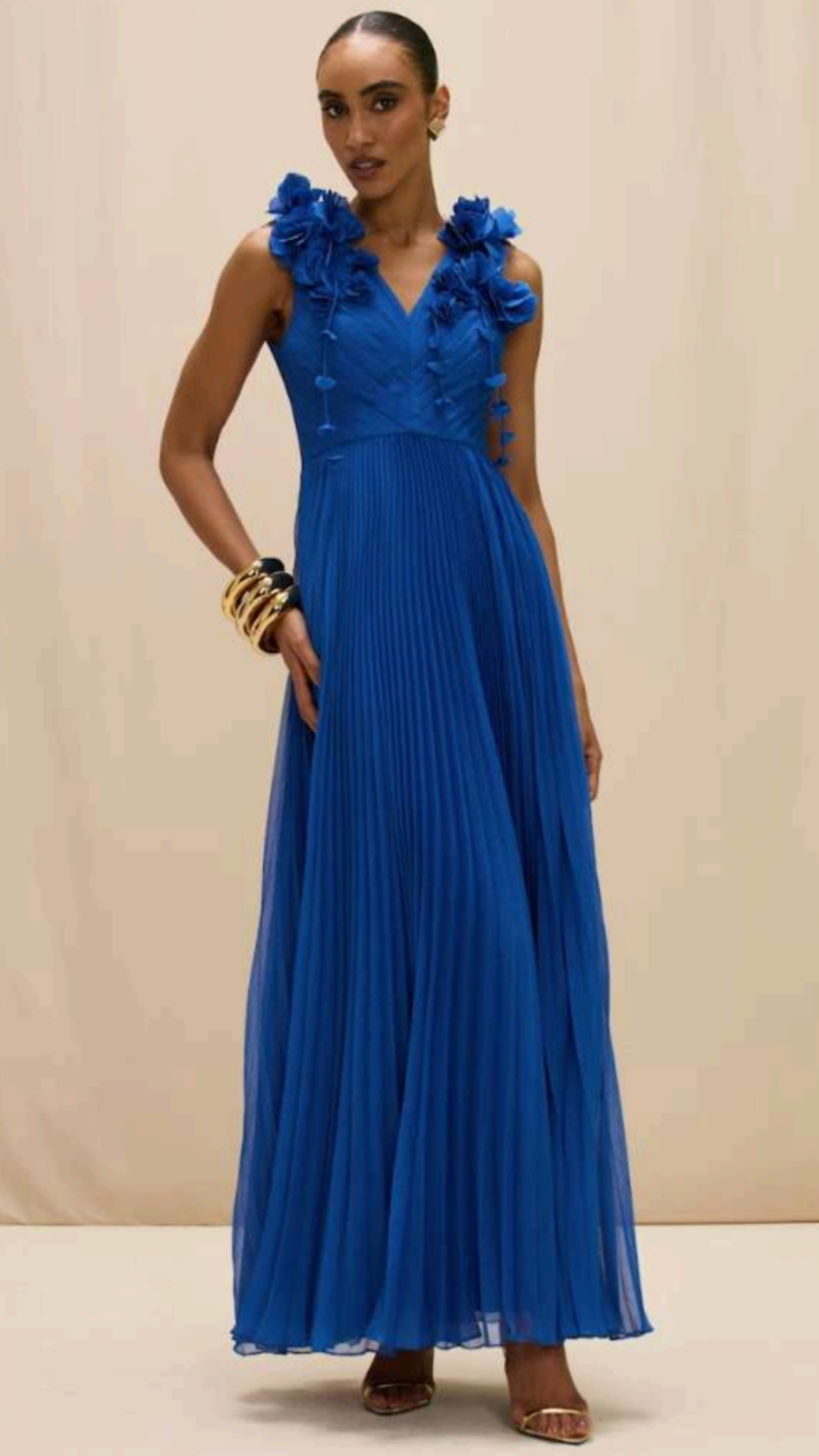 Chiffon Carmen Flowers Maxi Dress