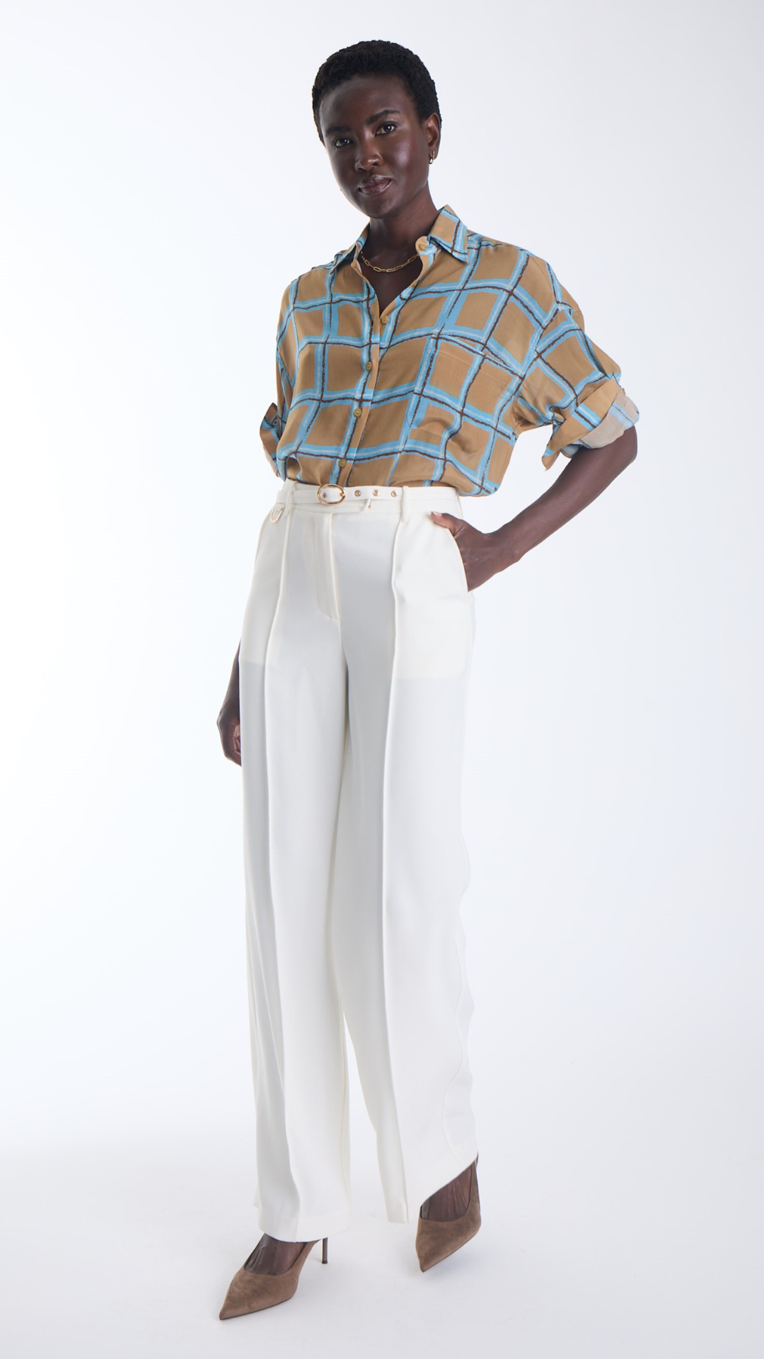 Malaga Print Shirt- Plaid Tan