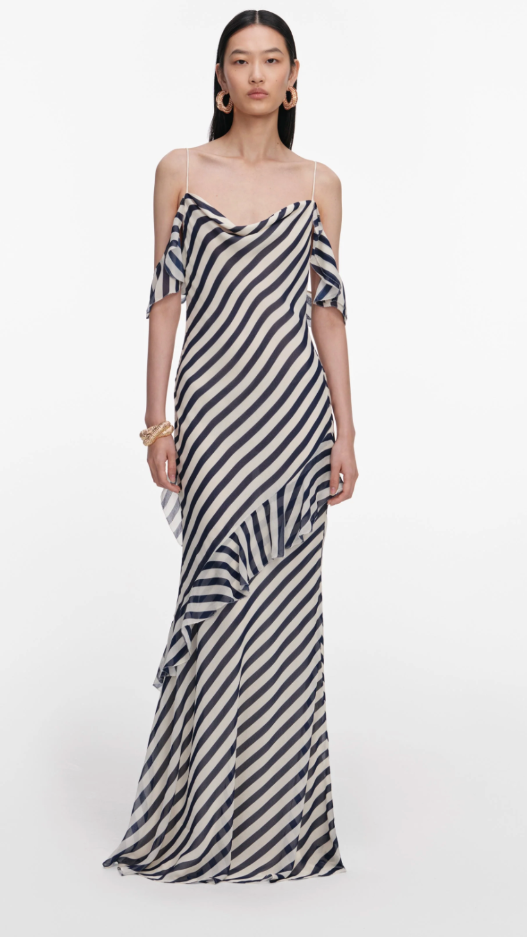 Navy Stripe Georgette Maxi Dress