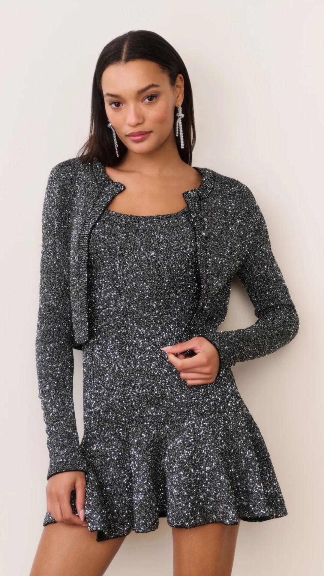 Ferra Sequin Stretch Knit Cardigan - LoveShackFancy