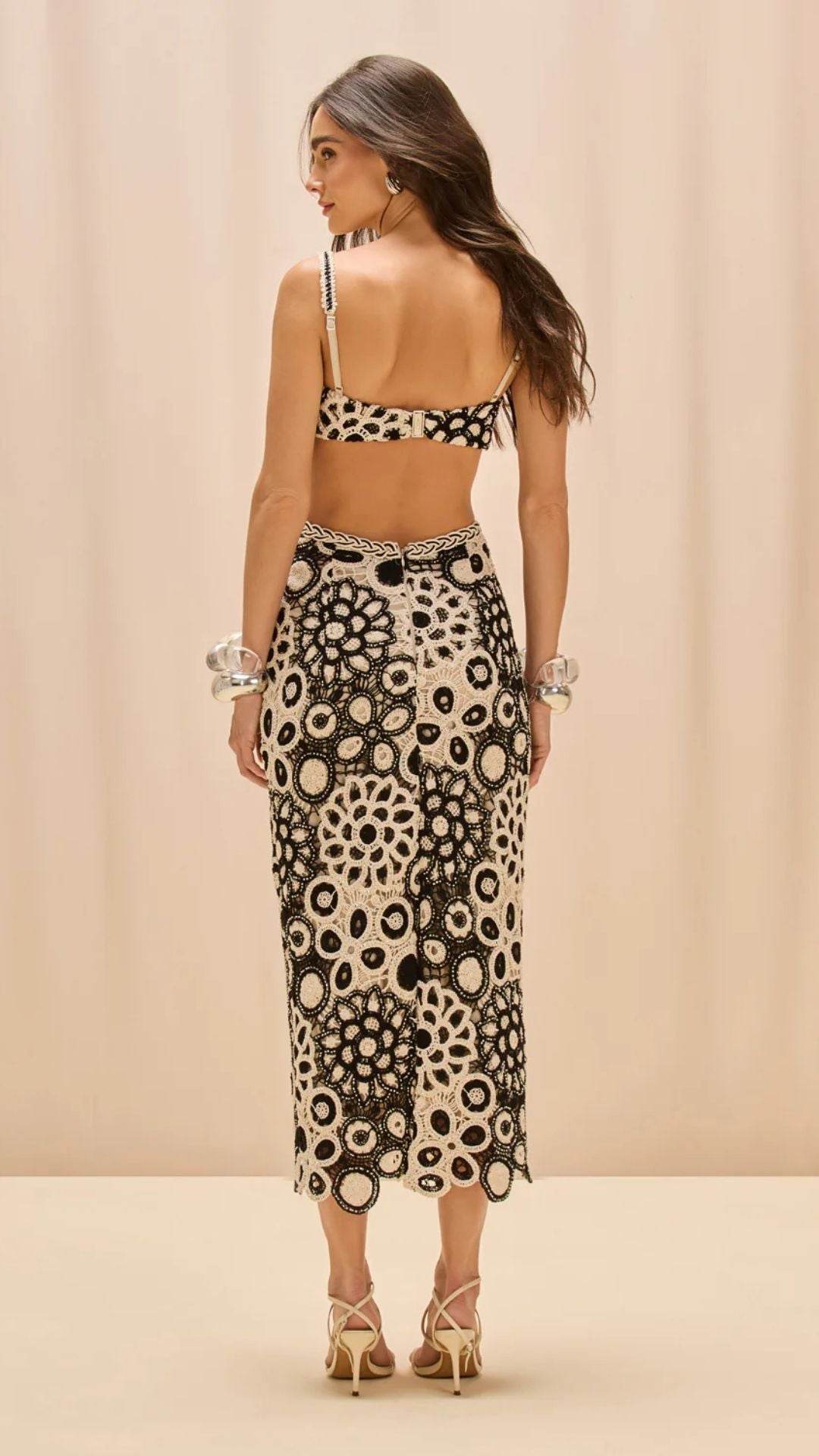 Coral Crochet Cut Out Midi Dress - Patbo