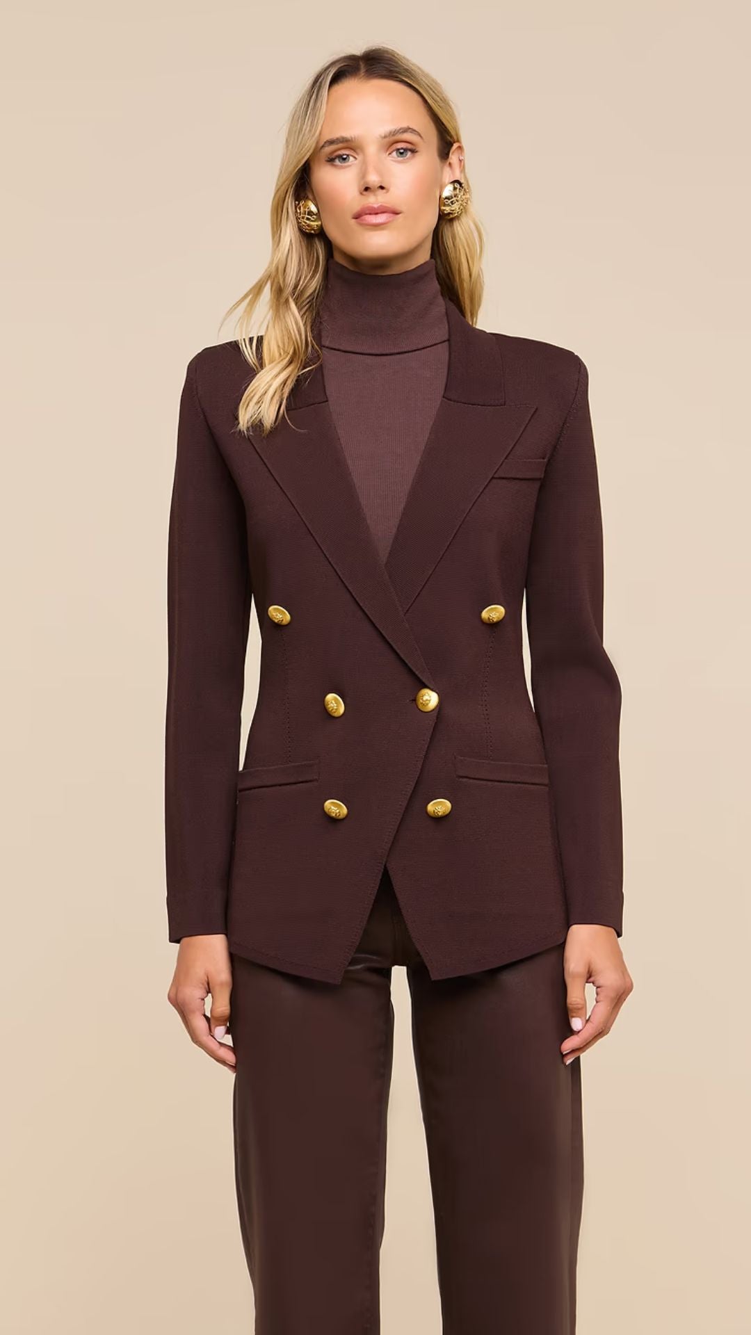 Amelia Knit Blazer Dark Java/Gold - L'Agence