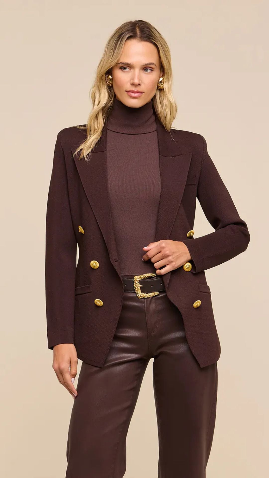 Amelia Knit Blazer Dark Java/Gold - L'Agence