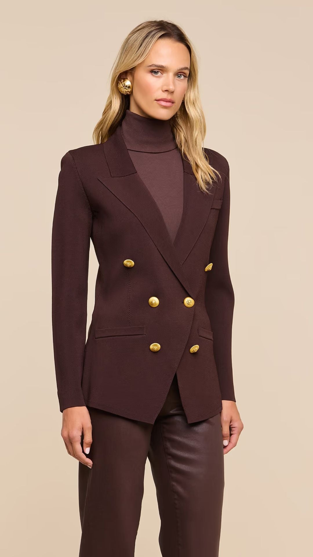 Amelia Knit Blazer Dark Java/Gold - L'Agence