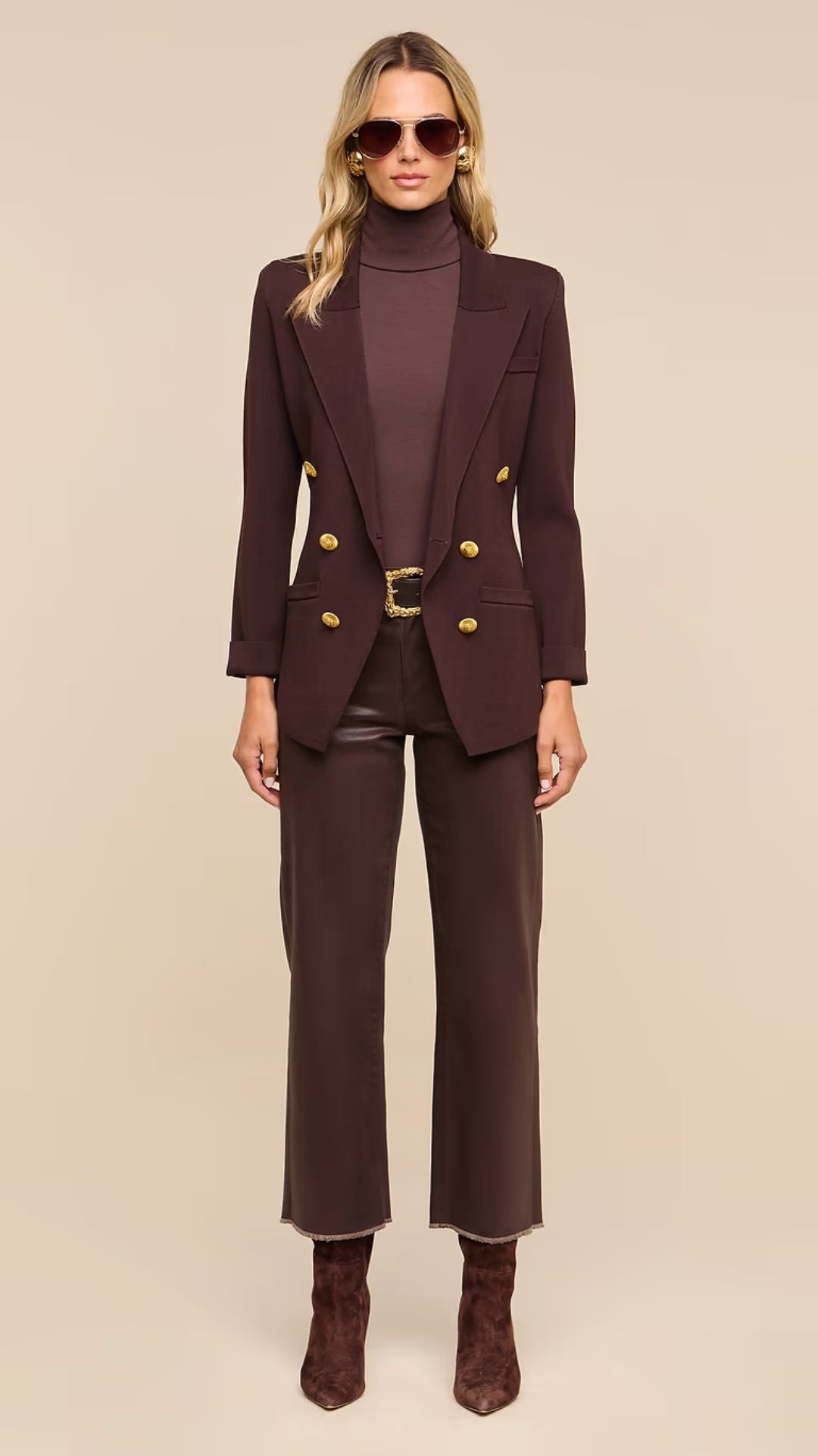 Amelia Knit Blazer Dark Java/Gold - L'Agence