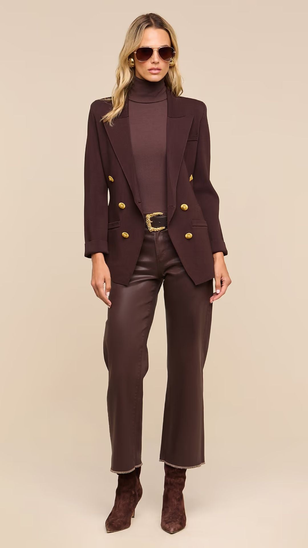 Amelia Knit Blazer Dark Java/Gold - L'Agence