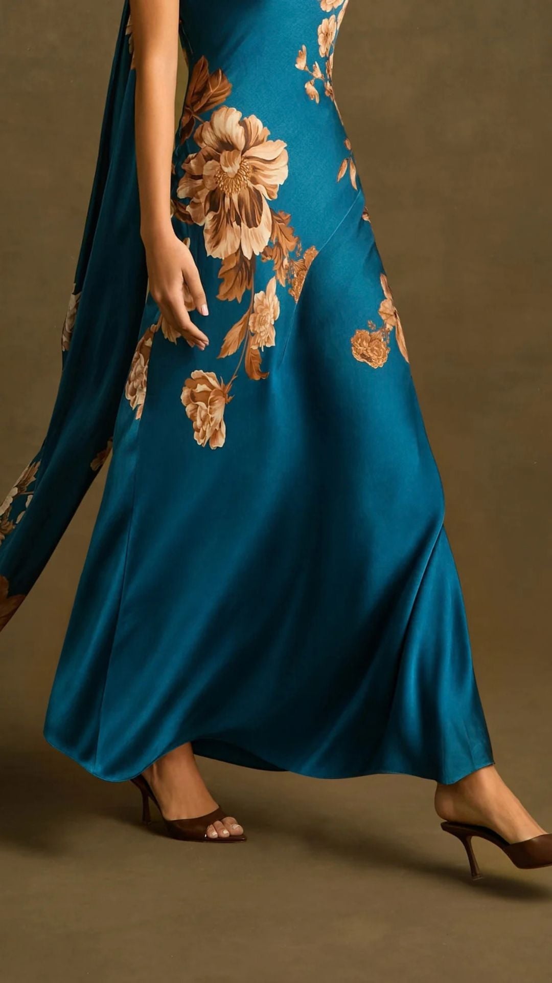 Ashi One-Shoulder Sash Dress Teal - Hemant and Nandita