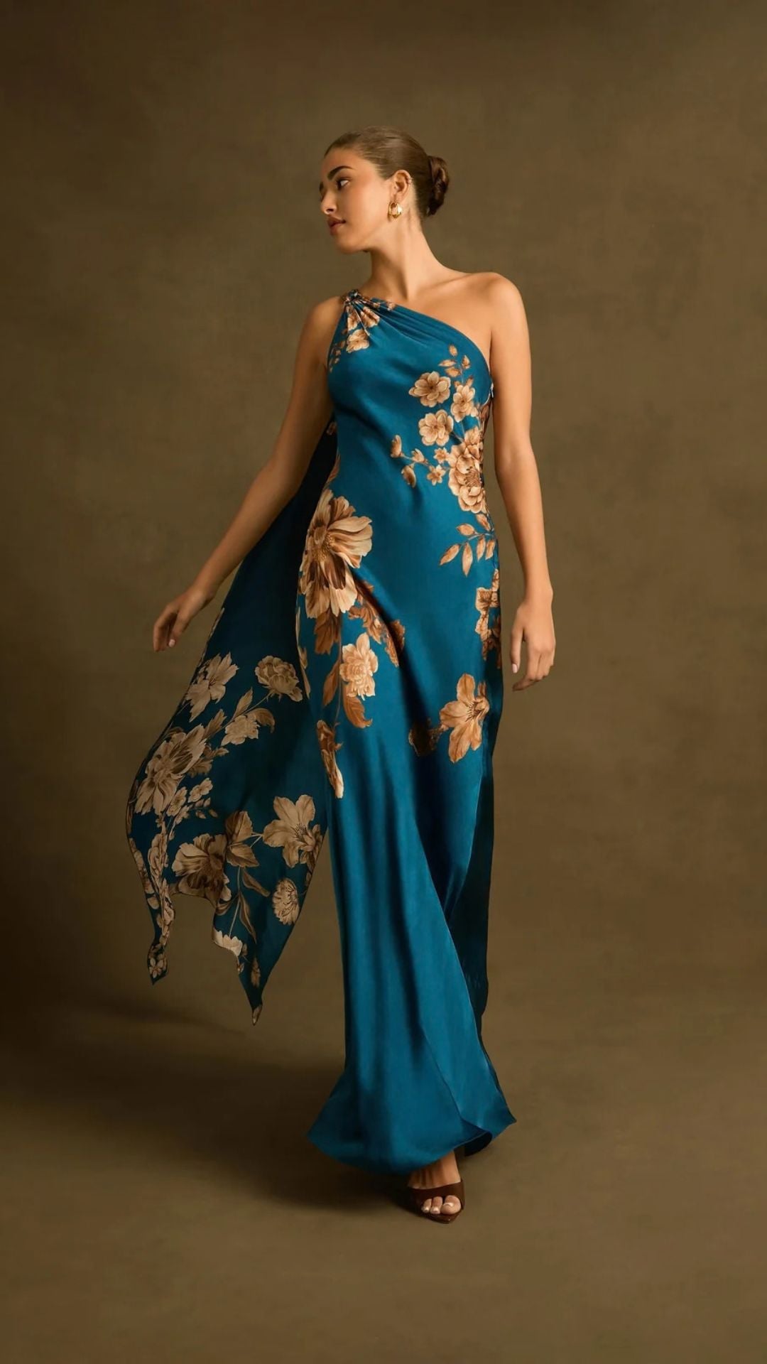 Ashi One-Shoulder Sash Dress Teal - Hemant and Nandita