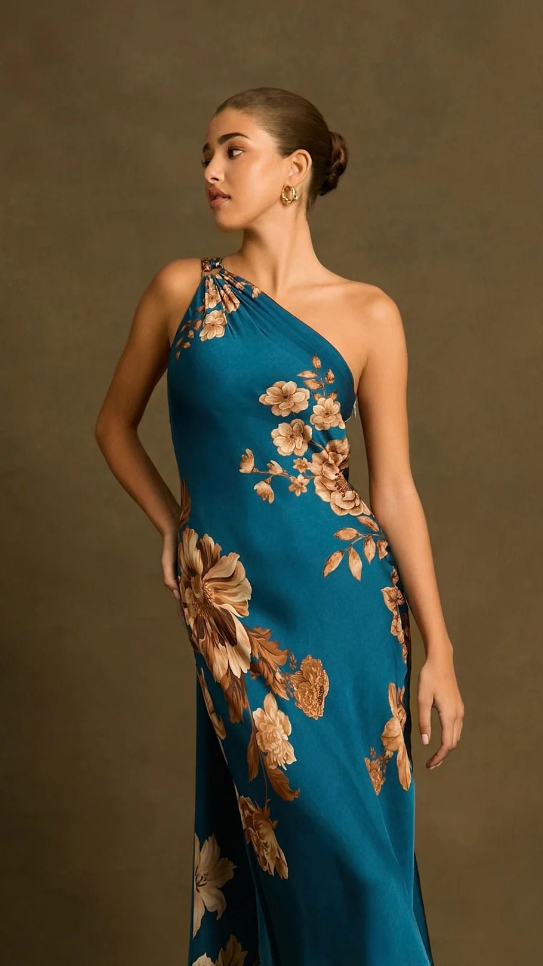 Ashi One-Shoulder Sash Dress Teal - Hemant and Nandita