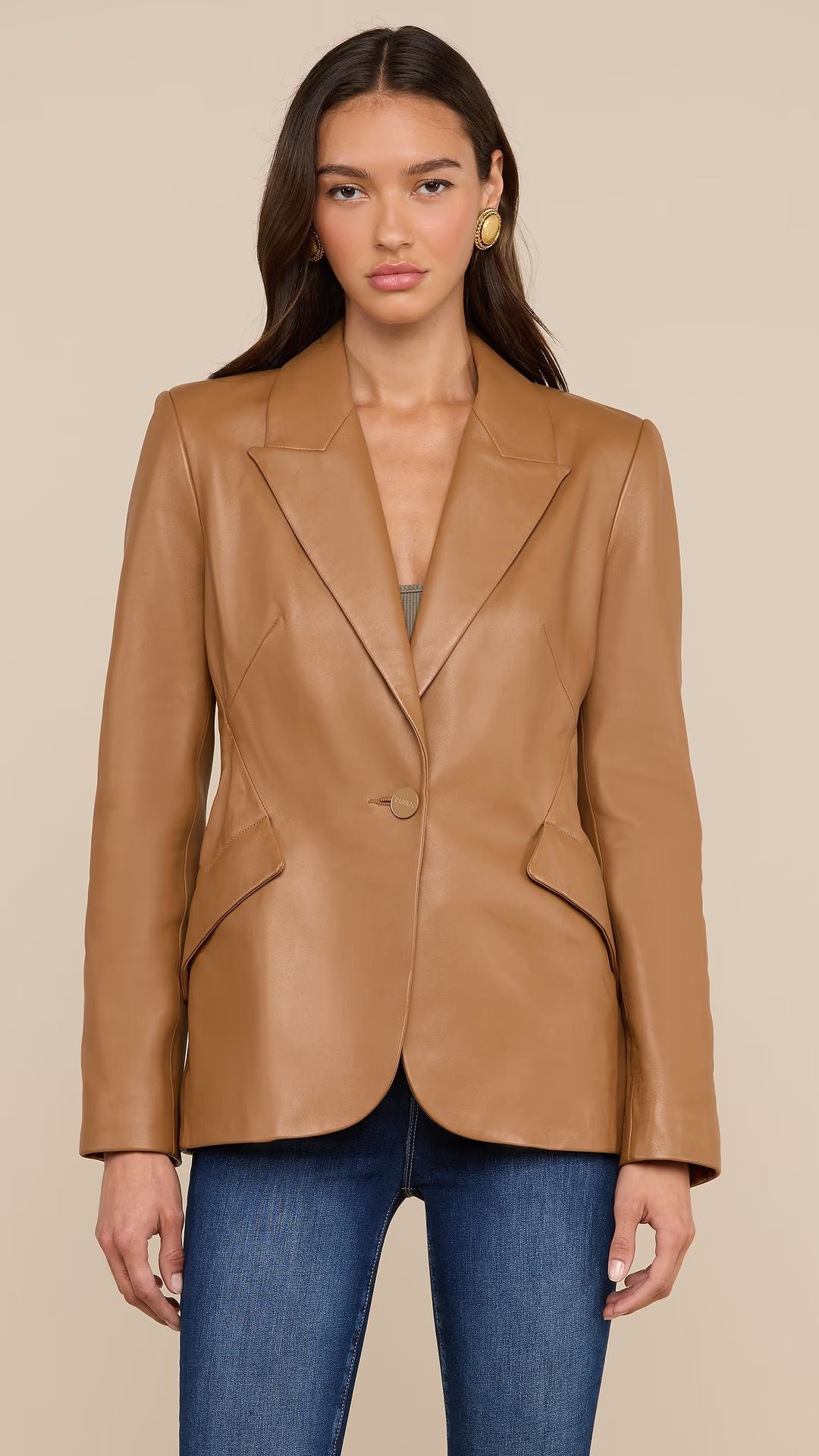 Chamberlain Leather Blazer Soft Cognac - L'Agence