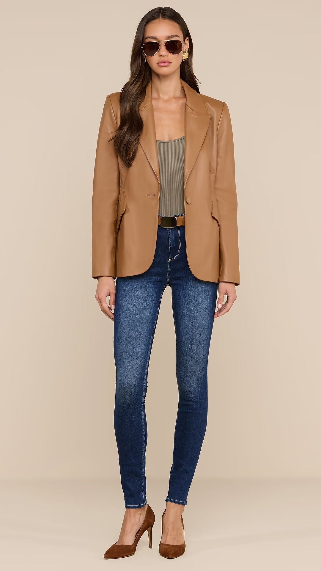 Chamberlain Leather Blazer Soft Cognac - L'Agence