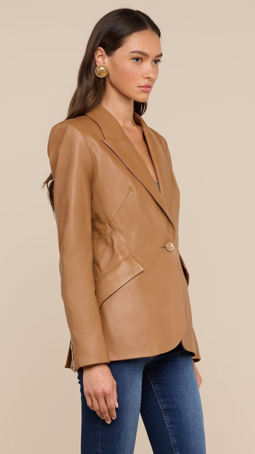 Chamberlain Leather Blazer Soft Cognac - L'Agence