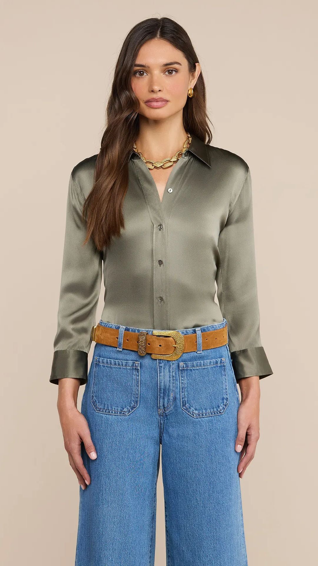 Dani Silk Blouse Smokey Olive - L'Agence