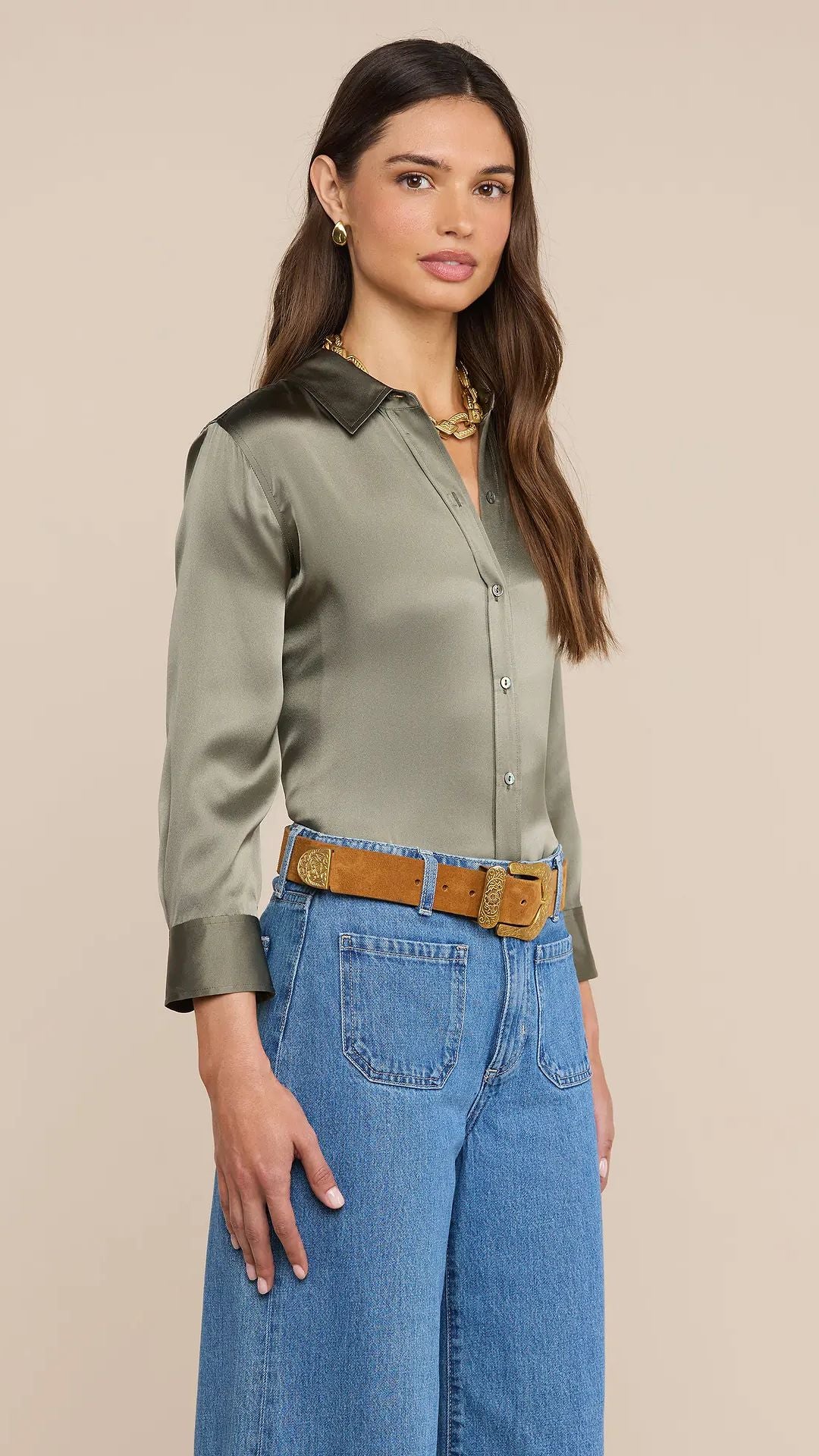 Dani Silk Blouse Smokey Olive - L'Agence