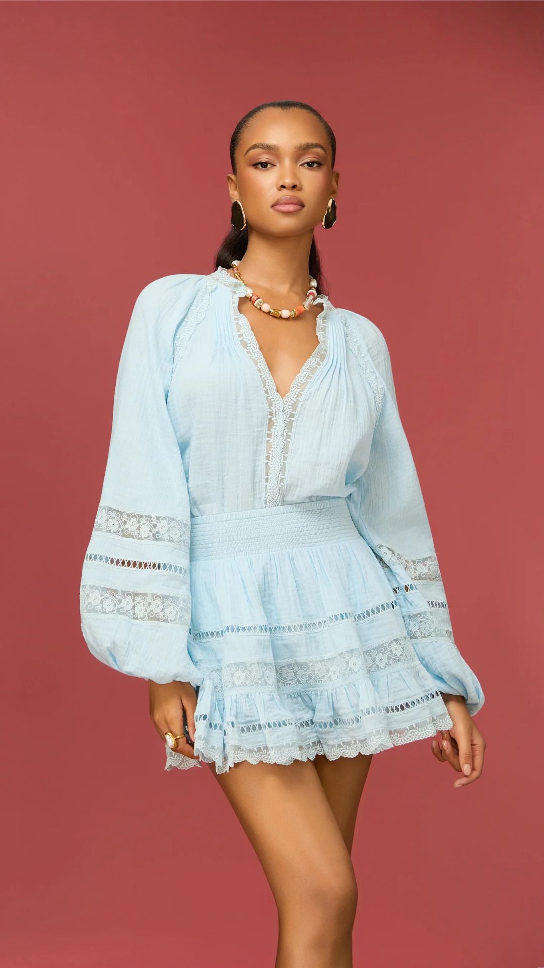 Dove Blue Lace Top - Rococo Sand