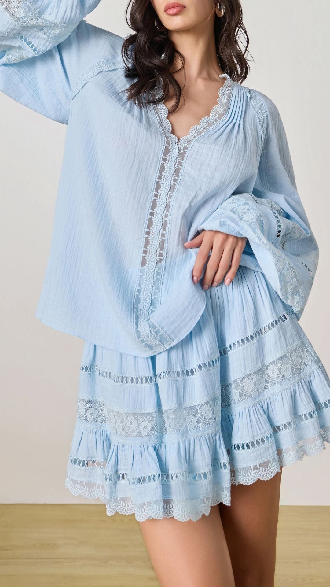 Dove Blue Lace Top - Rococo Sand