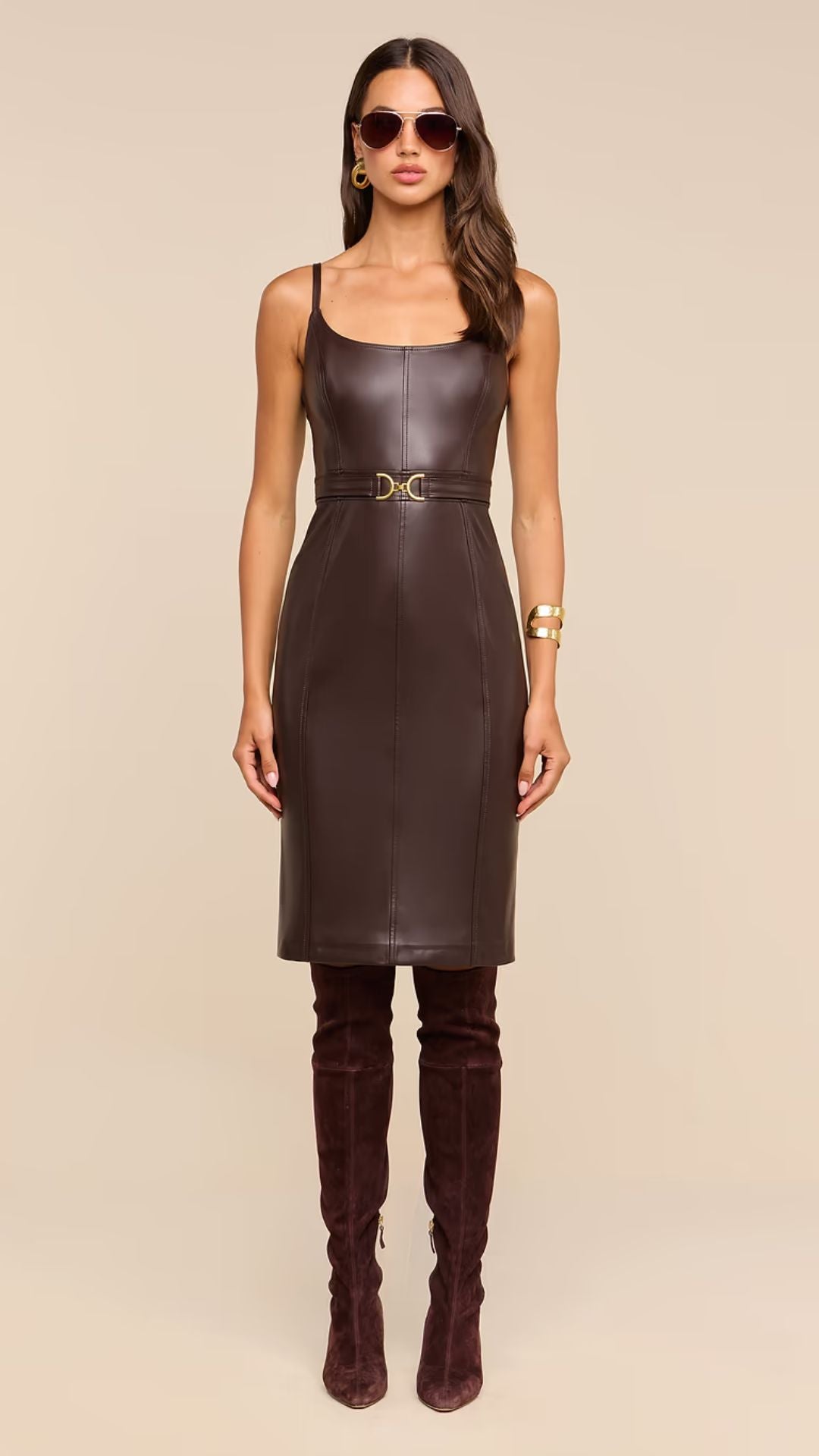 Halia Vegan Leather Dress Coffee Bean - L'Agence