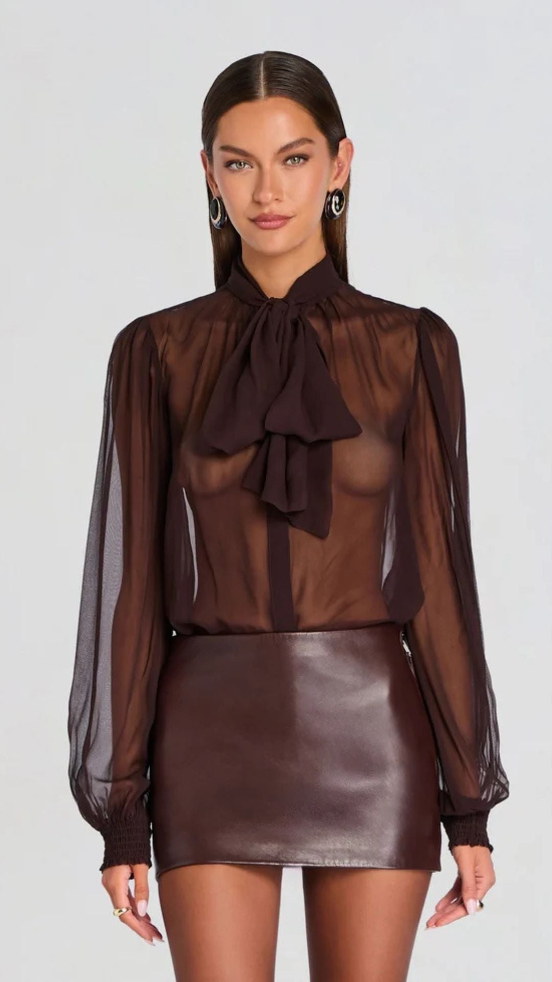 Halsi Silk Chiffon Top in Mahogany - Retrofete