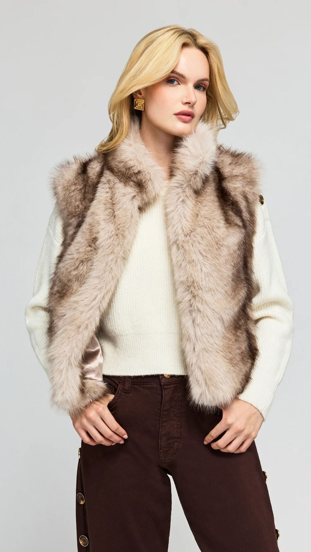 Helena Faux Fur Vest Toasted Beige - Generation Love