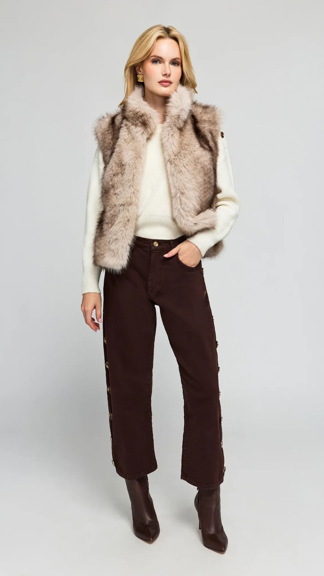 Helena Faux Fur Vest Toasted Beige - Generation Love
