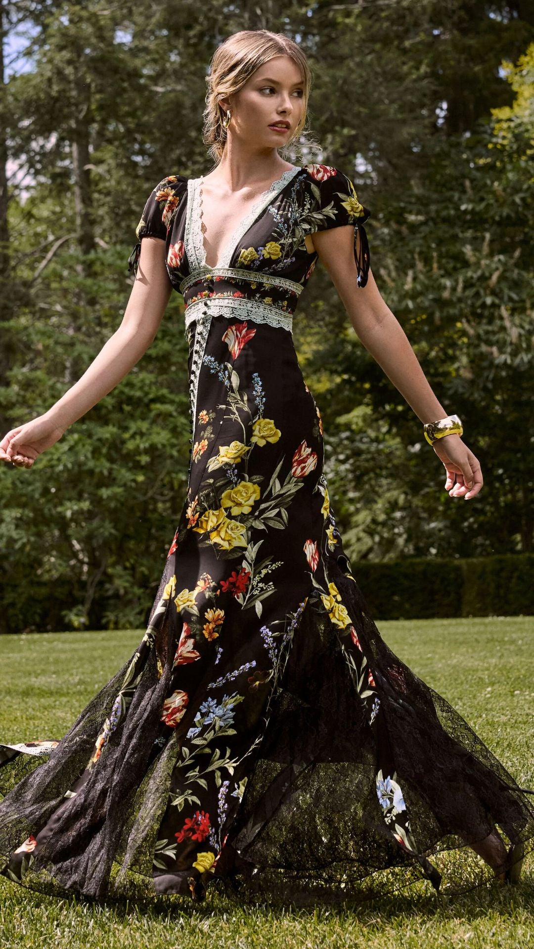 Rose Button Front Maxi Dress - Alice and Olivia