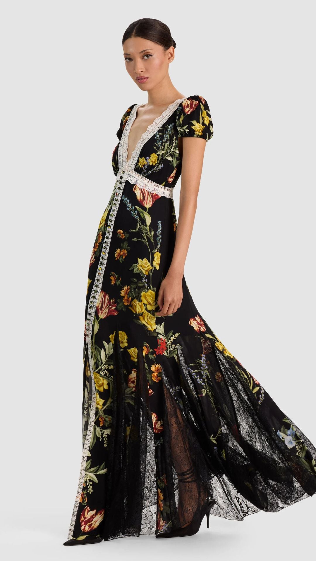 Rose Button Front Maxi Dress - Alice and Olivia