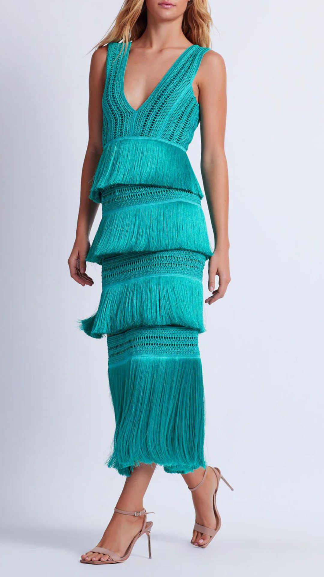 Plunging Fringe Midi Dress - Patbo