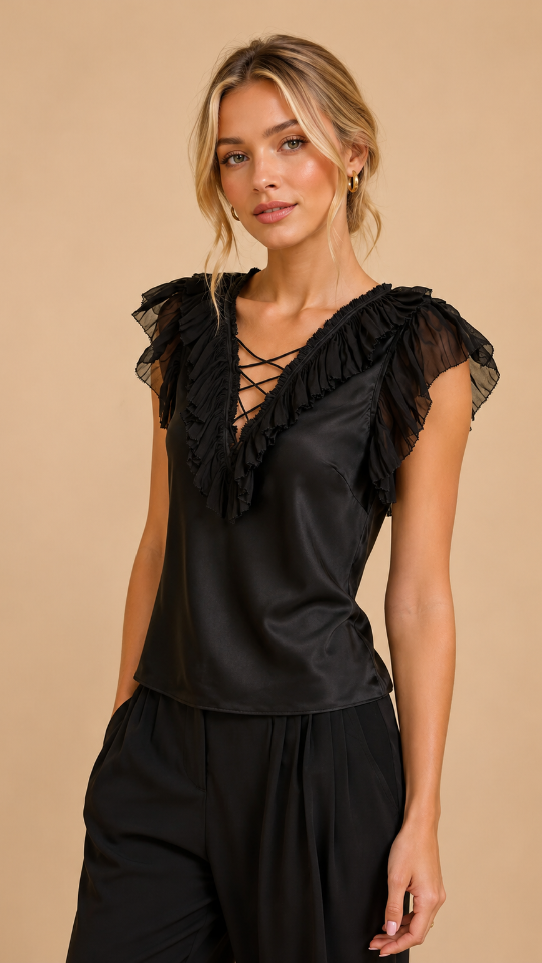 Ilyana Silk Top with Lace Up
