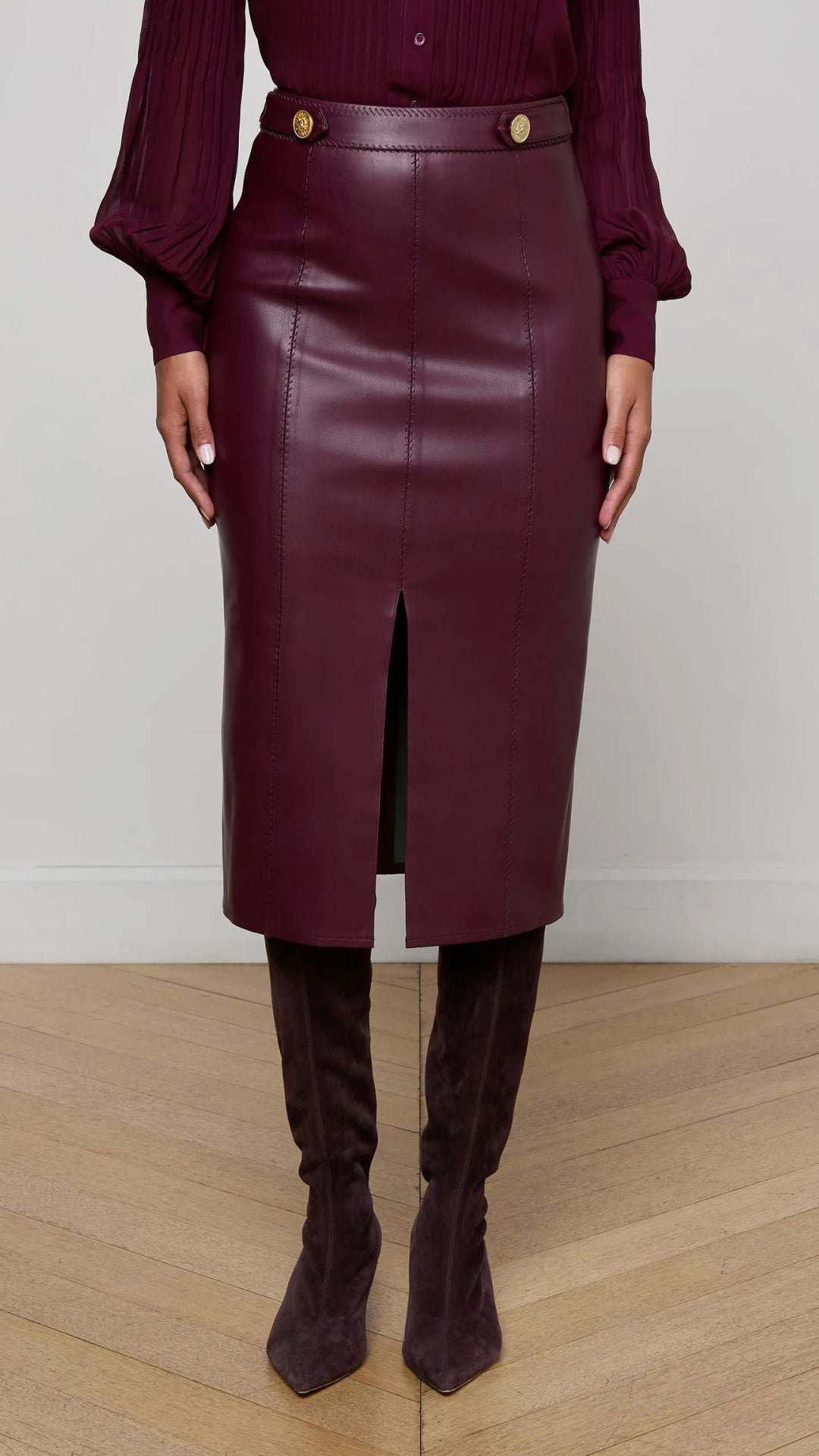 Arlette Vegan Leather Midi Skirt