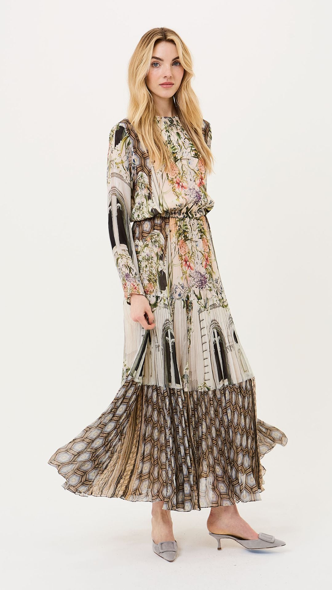 Floral Facade Long Dress - Falguni Shane Peacock