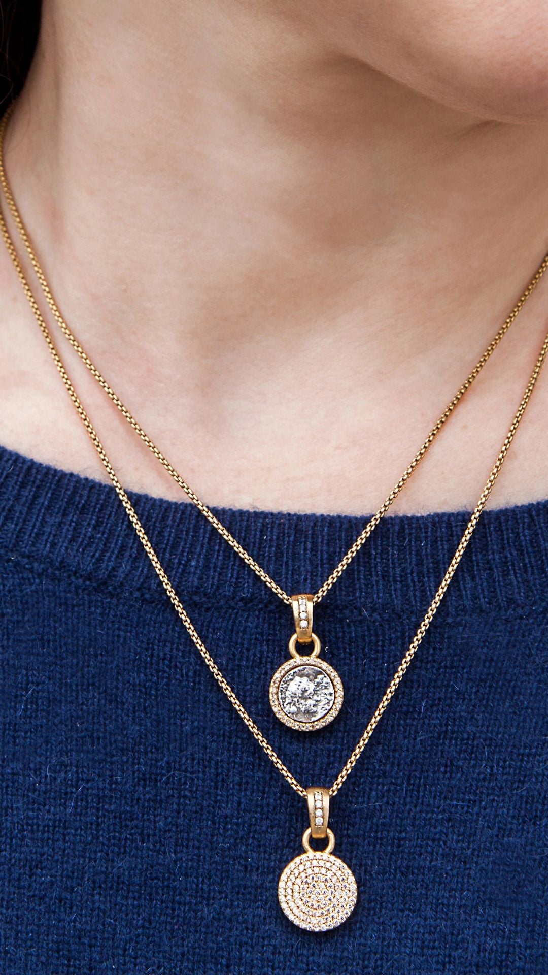 Gold Pave Disc Necklace Gold - Tat2