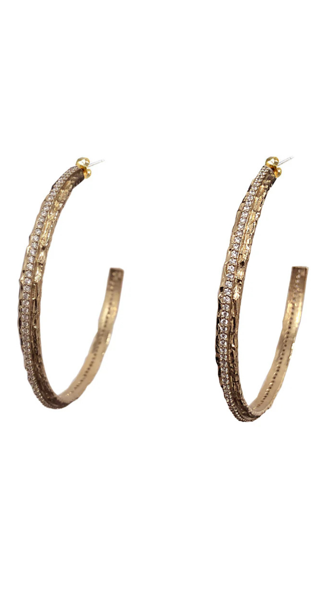 Gold Crystal Hoops 2"